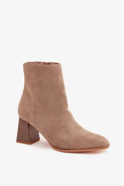 Botki Damskie Z Eko Zamszu Na Słupku Zamek Beżowe Zelita