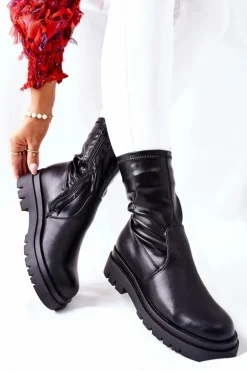 Botki Damskie Z Elastyczną Cholewką Czarne Doubler