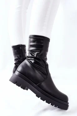 Botki Damskie Z Elastyczną Cholewką Czarne Doubler