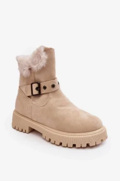 Botki Damskie Z Futerkiem Na Suwak Beżowe Morcos
