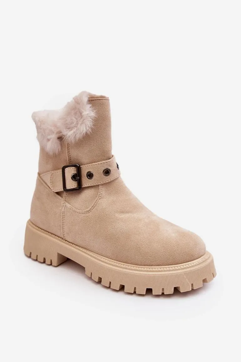 Botki Damskie Z Futerkiem Na Suwak Beżowe Morcos