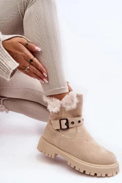 Botki Damskie Z Futerkiem Na Suwak Beżowe Morcos
