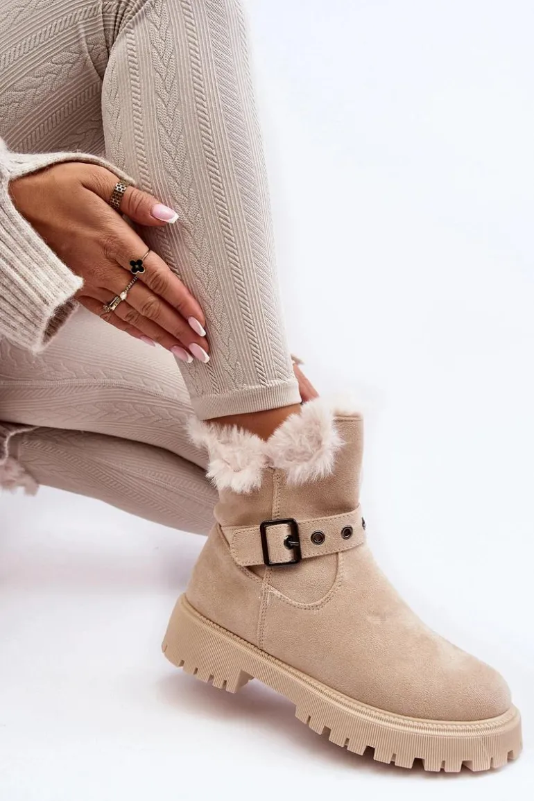 Botki Damskie Z Futerkiem Na Suwak Beżowe Morcos