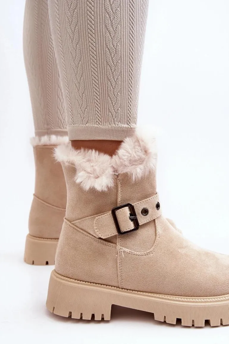 Botki Damskie Z Futerkiem Na Suwak Beżowe Morcos