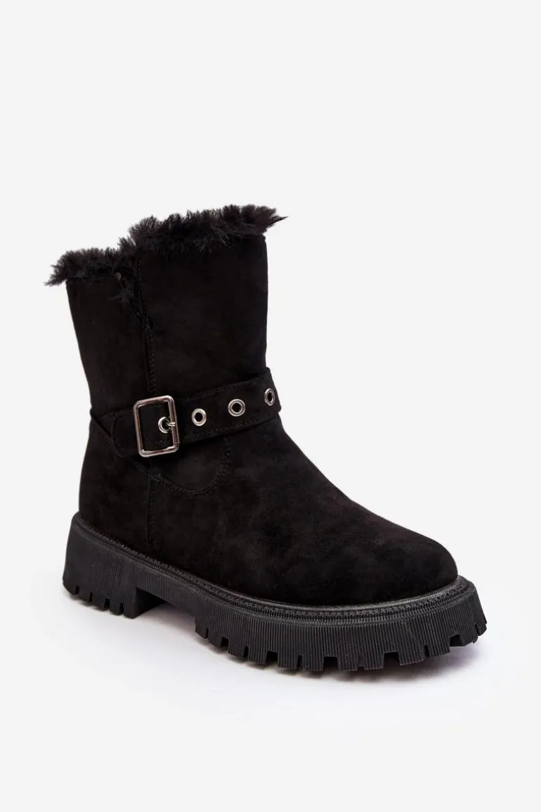 Botki Damskie Z Futerkiem Na Suwak Czarne Morcos