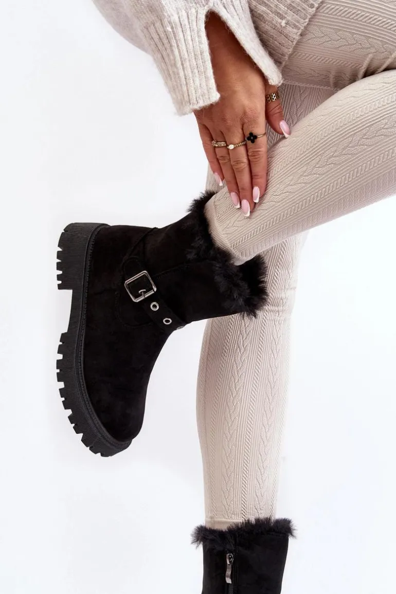 Botki Damskie Z Futerkiem Na Suwak Czarne Morcos
