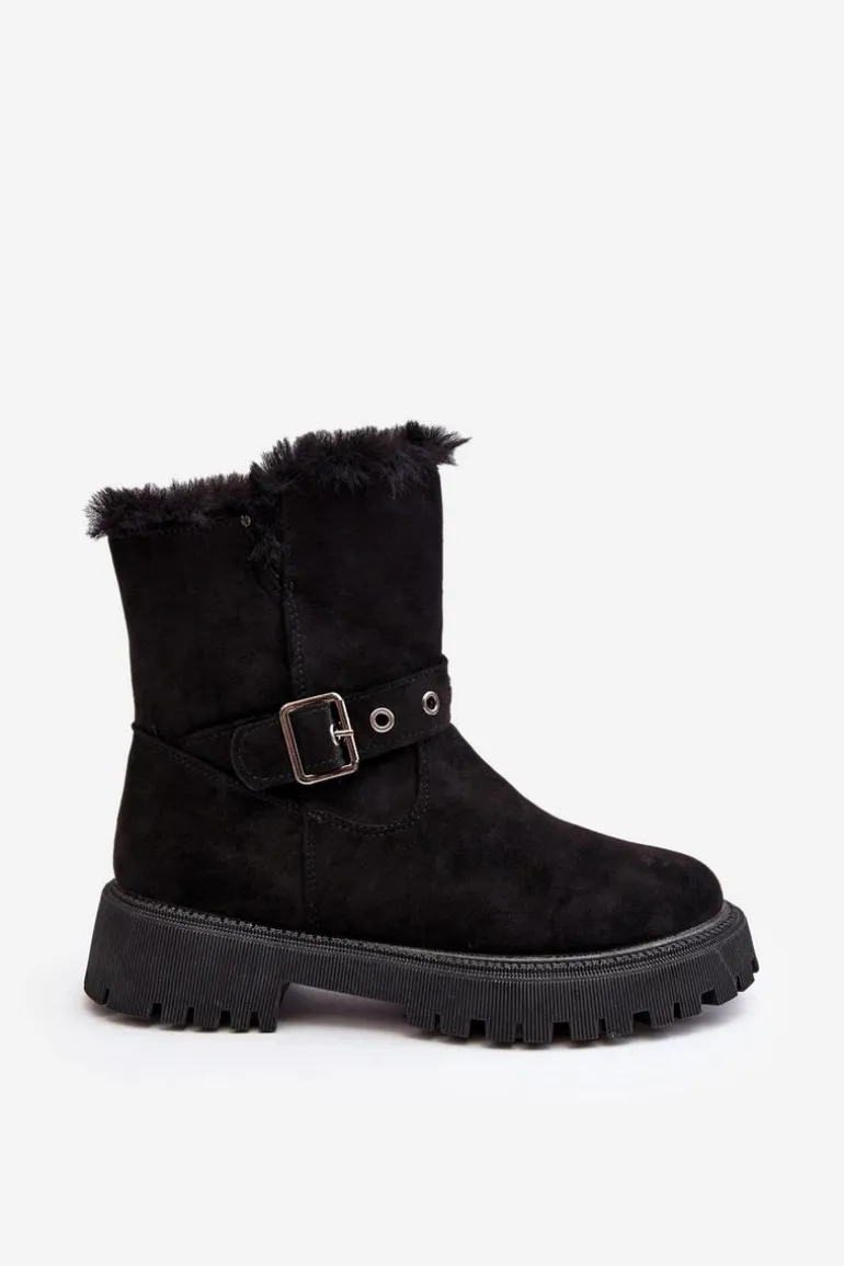 Botki Damskie Z Futerkiem Na Suwak Czarne Morcos