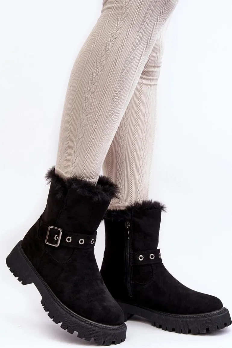 Botki Damskie Z Futerkiem Na Suwak Czarne Morcos