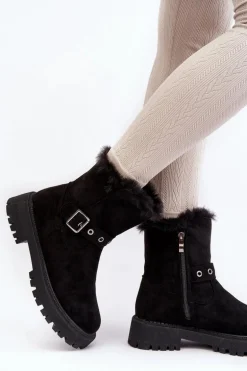 Botki Damskie Z Futerkiem Na Suwak Czarne Morcos