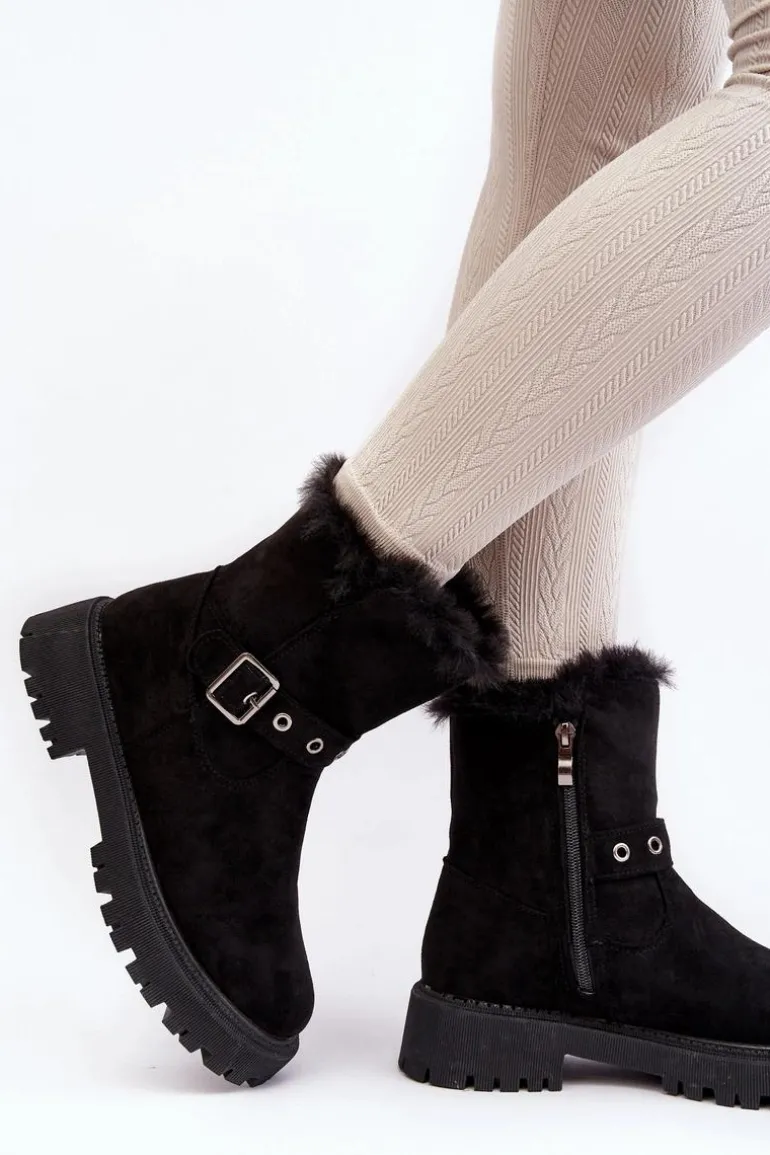 Botki Damskie Z Futerkiem Na Suwak Czarne Morcos