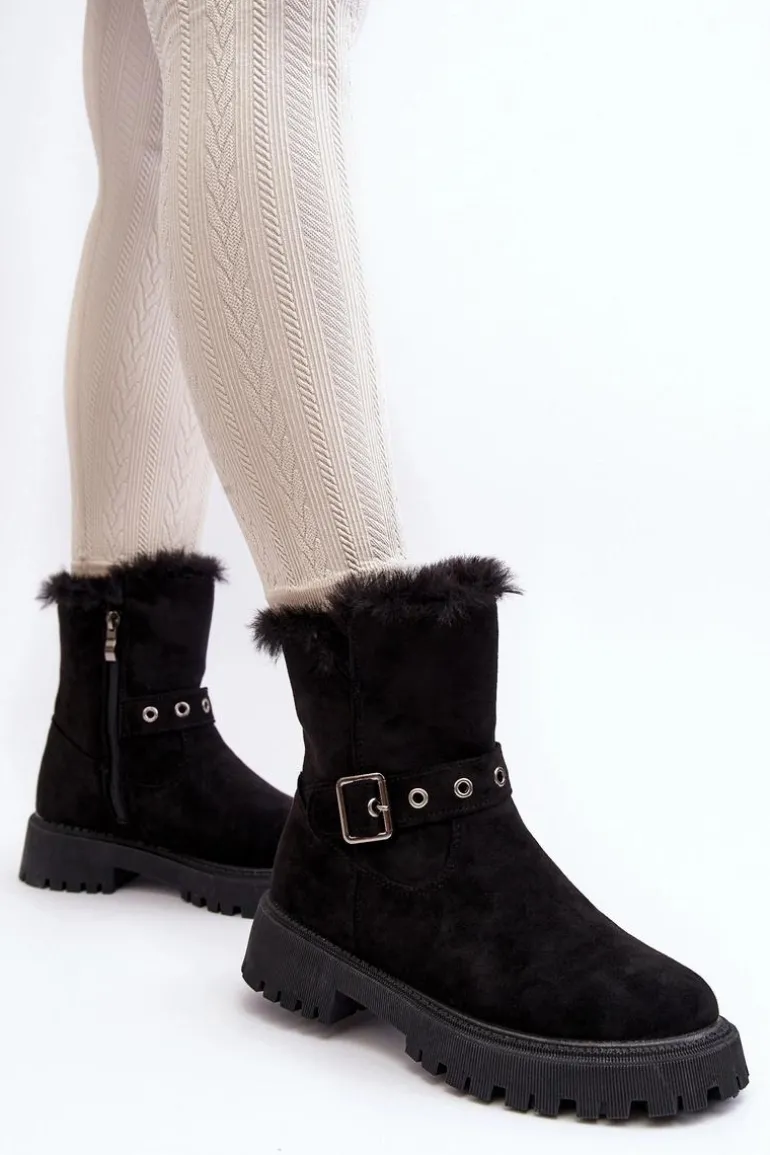 Botki Damskie Z Futerkiem Na Suwak Czarne Morcos