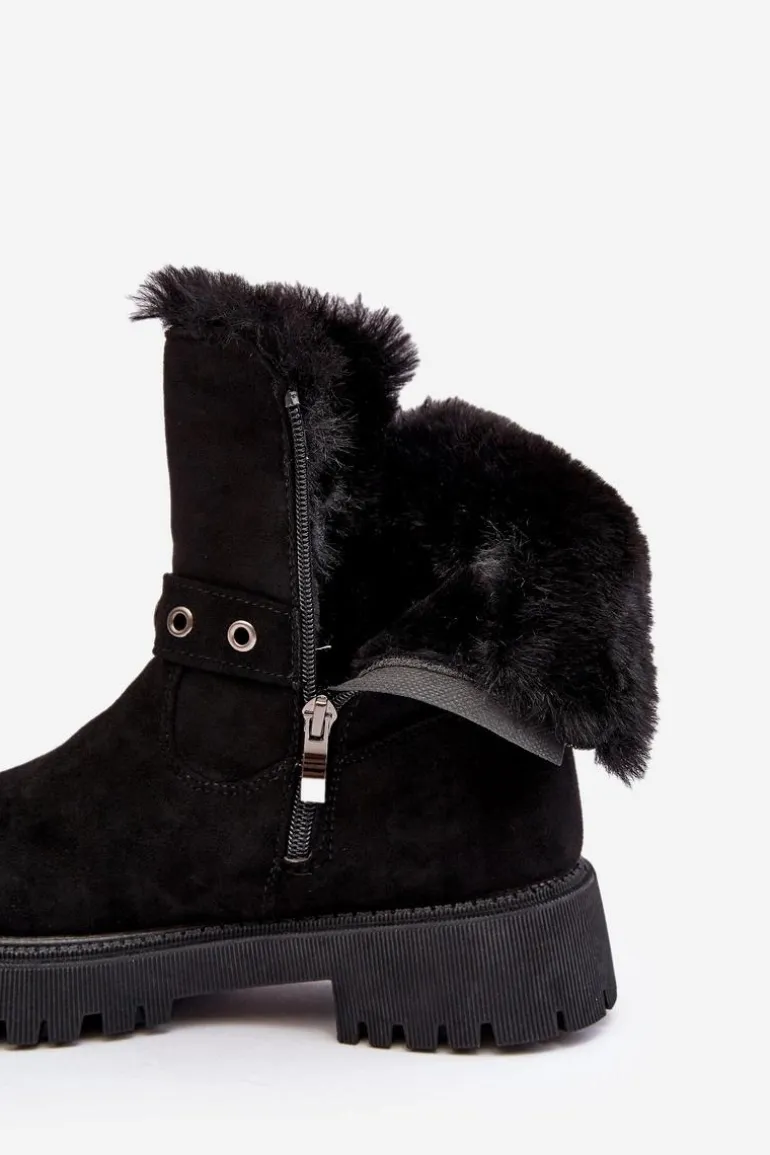 Botki Damskie Z Futerkiem Na Suwak Czarne Morcos