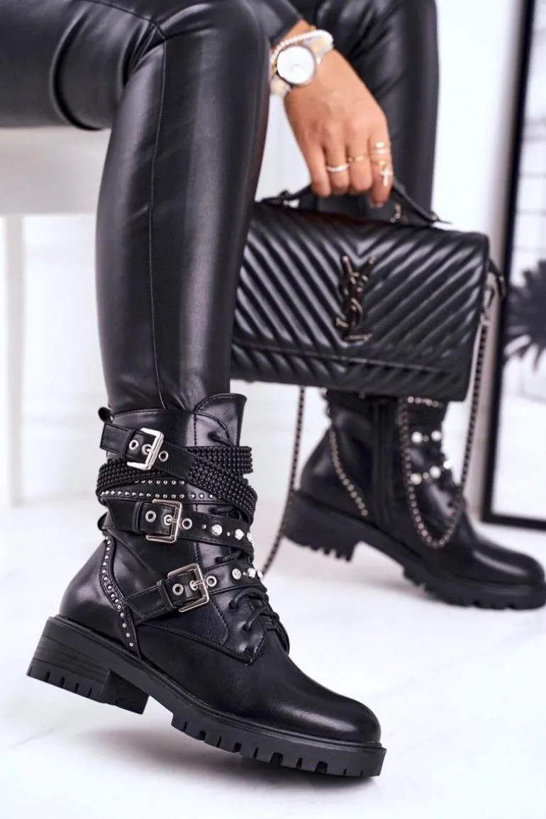 Botki Damskie Z Klamrami Grunge Czarne Victory