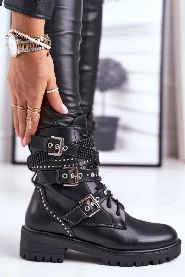 Botki Damskie Z Klamrami Grunge Czarne Victory