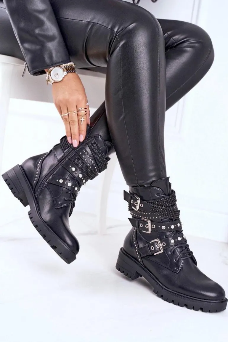 Botki Damskie Z Klamrami Grunge Czarne Victory