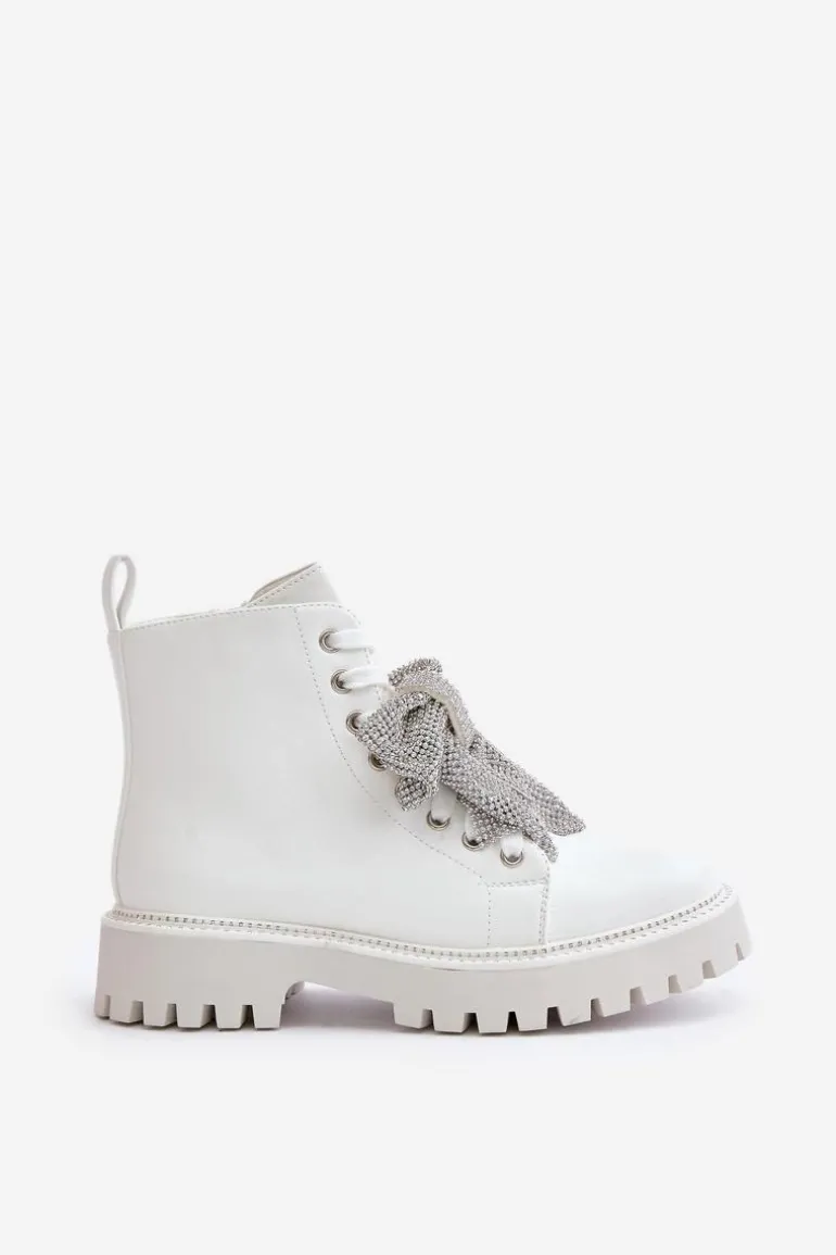 Botki Damskie Z Kokardą Białe Ocenttia