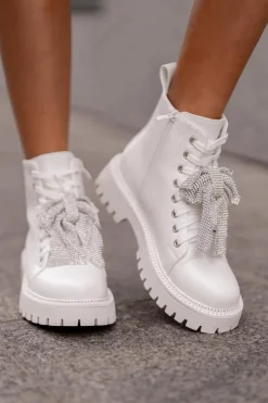 Botki Damskie Z Kokardą Białe Ocenttia