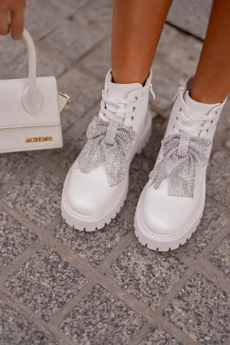 Botki Damskie Z Kokardą Białe Ocenttia