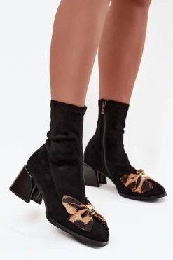 Botki Damskie Z Kokardą Na Klocku D&A JC52-827 Czarne