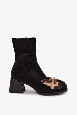 Botki Damskie Z Kokardą Na Klocku D&A JC52-827 Czarne