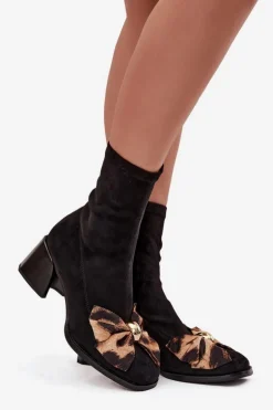 Botki Damskie Z Kokardą Na Klocku D&A JC52-827 Czarne