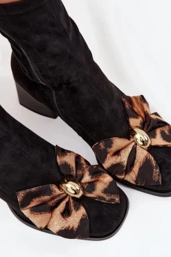 Botki Damskie Z Kokardą Na Klocku D&A JC52-827 Czarne