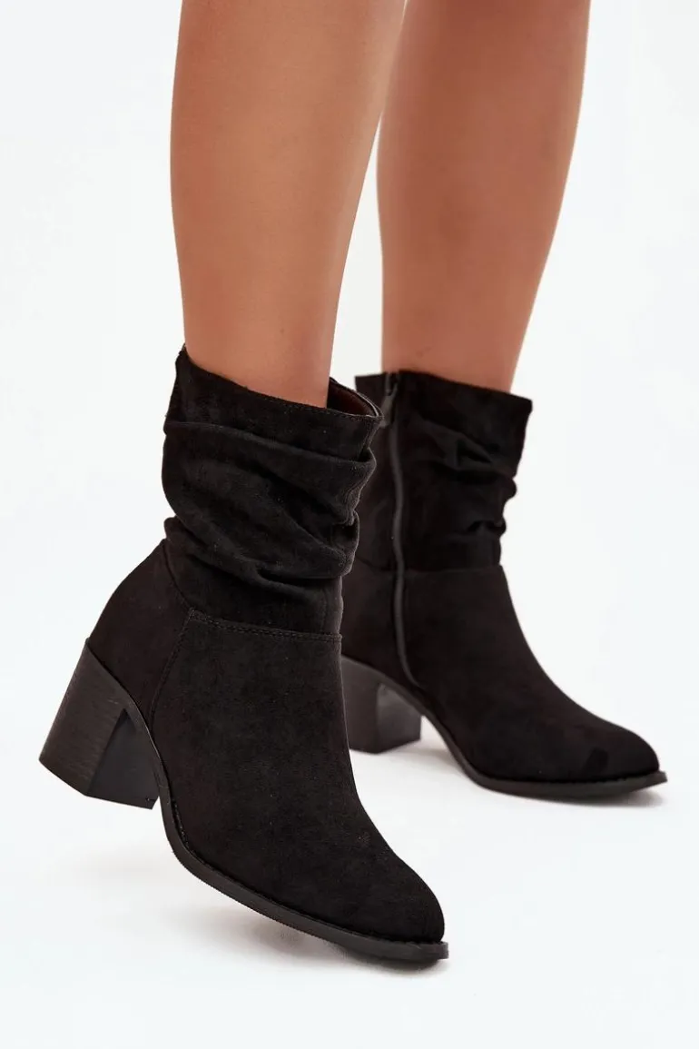 Botki Damskie Z Marszczeniem Na Słupku S.Barski HY52-516 Czarne