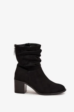 Botki Damskie Z Marszczeniem Na Słupku S.Barski HY52-516 Czarne