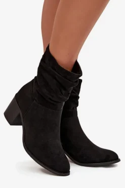 Botki Damskie Z Marszczeniem Na Słupku S.Barski HY52-516 Czarne