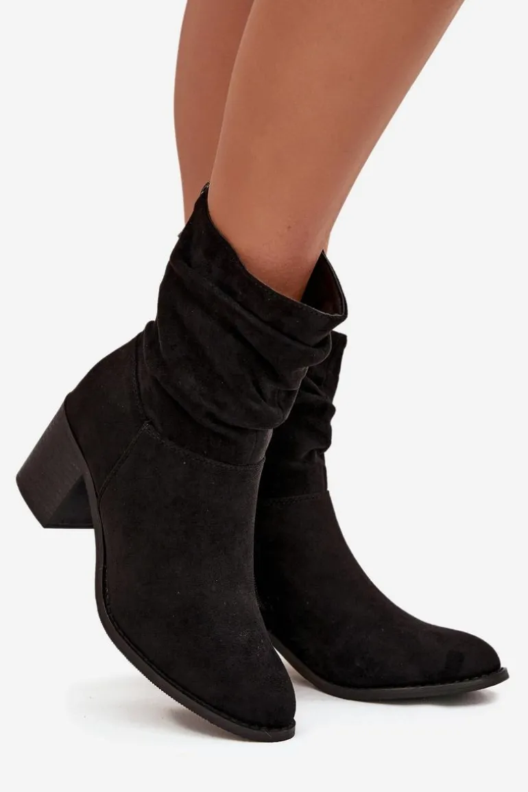 Botki Damskie Z Marszczeniem Na Słupku S.Barski HY52-516 Czarne