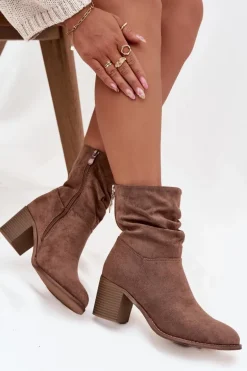 Botki Damskie Z Marszczeniem Na Słupku S.Barski HY52-516 Brązowe