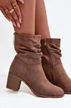 Botki Damskie Z Marszczeniem Na Słupku S.Barski HY52-516 Brązowe