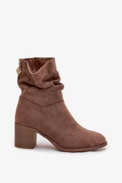 Botki Damskie Z Marszczeniem Na Słupku S.Barski HY52-516 Brązowe