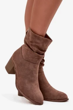 Botki Damskie Z Marszczeniem Na Słupku S.Barski HY52-516 Brązowe