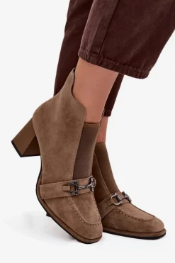 Botki Damskie Z Naturalnego Zamszu Na Słupku Artiker 57C0221 Beżowe