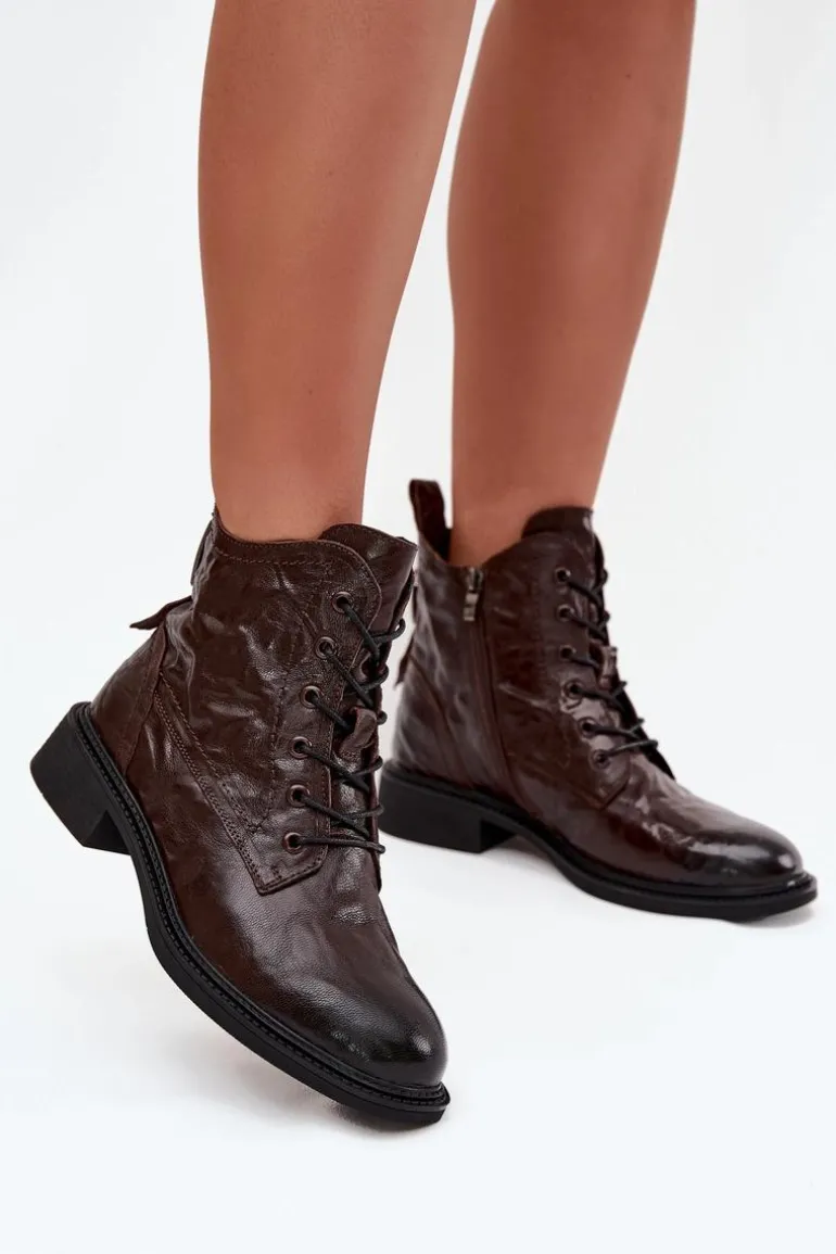 Botki Damskie Z Naturalnej Skóry Ocieplane Artiker 57C1005 Czekoladowe