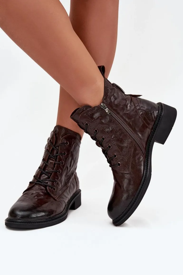 Botki Damskie Z Naturalnej Skóry Ocieplane Artiker 57C1005 Czekoladowe