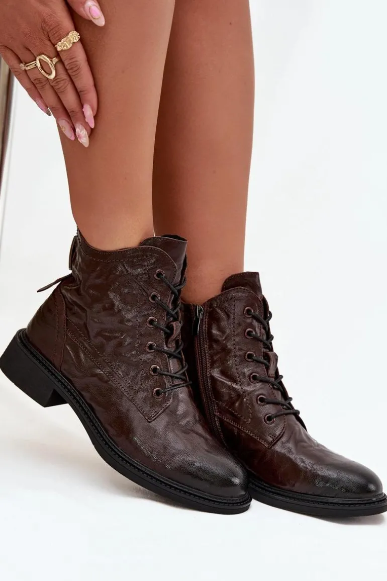 Botki Damskie Z Naturalnej Skóry Ocieplane Artiker 57C1005 Czekoladowe