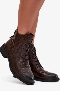 Botki Damskie Z Naturalnej Skóry Ocieplane Artiker 57C1005 Czekoladowe