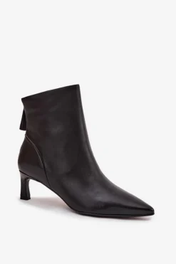 Botki Damskie Z Naturalnej Skóry Na Obcasie D&A CR52-661 Czarne