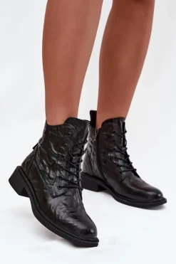 Botki Damskie Z Naturalnej Skóry Ocieplane Artiker 57C1006 Czarne