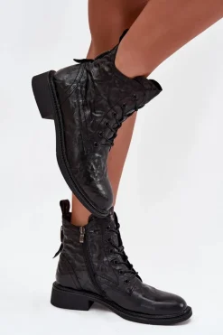 Botki Damskie Z Naturalnej Skóry Ocieplane Artiker 57C1006 Czarne