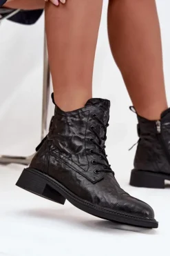 Botki Damskie Z Naturalnej Skóry Ocieplane Artiker 57C1006 Czarne