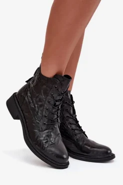 Botki Damskie Z Naturalnej Skóry Ocieplane Artiker 57C1006 Czarne