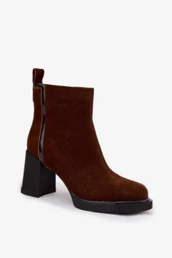 Botki Damskie Z Naturalnego Zamszu Na Słupku Ocieplane Vinceza 91141 Brązowe