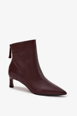 Botki Damskie Z Naturalnej Skóry Na Obcasie D&A CR52-661 Bordowe