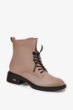 Botki Damskie Z Naturalnej Skóry Na Niskim Obcasie Ocieplane Vinceza 39955 Beżowe