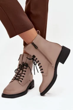 Botki Damskie Z Naturalnej Skóry Na Niskim Obcasie Ocieplane Vinceza 39955 Beżowe