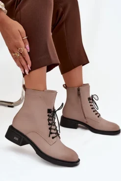 Botki Damskie Z Naturalnej Skóry Na Niskim Obcasie Ocieplane Vinceza 39955 Beżowe
