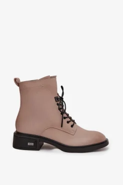 Botki Damskie Z Naturalnej Skóry Na Niskim Obcasie Ocieplane Vinceza 39955 Beżowe